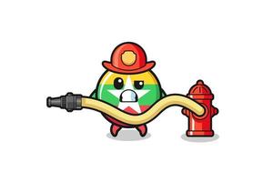 desenho de bandeira de mianmar como mascote de bombeiro com mangueira de água vetor