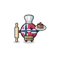 bandeira da noruega como mascote do chef de pastelaria segura o rolo vetor