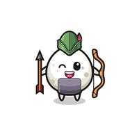 desenho de onigiri como mascote de arqueiro medieval vetor