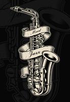 Vetorial, ilustração, de, saxofone, com, fita vintage vetor