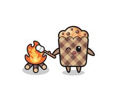 personagem de muffin está queimando marshmallow vetor