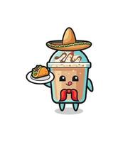 milkshake mascote chef mexicano segurando um taco vetor