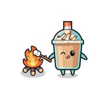 personagem de milkshake está queimando marshmallow vetor