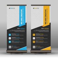 amostra de exemplo de modelo de banner de roll up corporativo exclusivo moderno, suporte de sinalização de negócios moderno x banner pop up download de design com formas criativas e ideia vetor