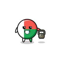 mascote da bandeira de madagascar levantando kettlebell no ginásio vetor