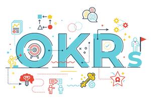 OKRs (objetivos e principais resultados) palavra letras ilustração