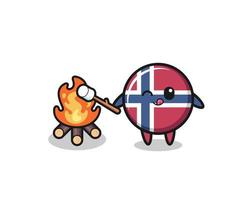 personagem de bandeira da noruega está queimando marshmallow vetor