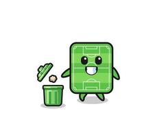 ilustração do campo de futebol jogando lixo na lixeira vetor