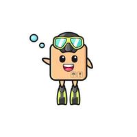 o personagem de desenho animado de mergulhador de caixa de papelão vetor