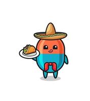 cápsula mascote chef mexicano segurando um taco vetor