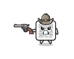 o código qr cowboy atirando com uma arma vetor