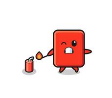 ilustração de mascote de cartão vermelho jogando fogos de artifício vetor