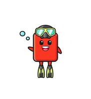 o personagem de desenho animado do mergulhador de cartão vermelho vetor