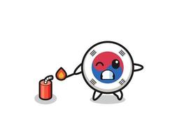 ilustração de mascote de bandeira da coreia do sul jogando fogos de artifício vetor