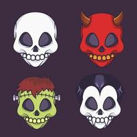 coleção de máscara de caveira de halloween. ilustração vetorial de máscara de caveira fofa vetor