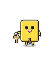 cartão amarelo bonito como mascote do agente imobiliário vetor
