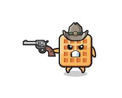 o waffle cowboy atirando com uma arma vetor