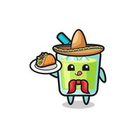 mascote chef mexicano de suco de melão segurando um taco vetor