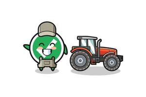 o mascote do agricultor de marca de seleção ao lado de um trator vetor