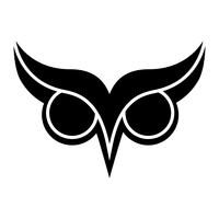 Logotipo do pássaro da coruja com olhos grandes e sobrancelhas no vetor preto