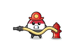 desenho de bandeira do iêmen como mascote de bombeiro com mangueira de água vetor