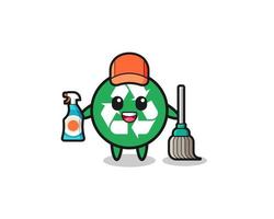 personagem de reciclagem bonito como mascote de serviços de limpeza vetor