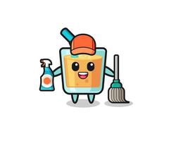 personagem de suco de laranja fofo como mascote de serviços de limpeza vetor