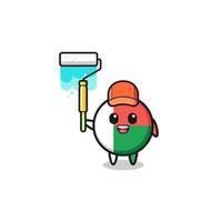 a mascote do pintor de bandeira de madagascar com um rolo de pintura vetor