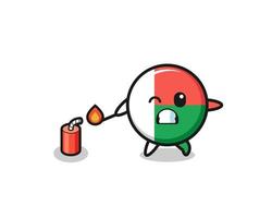 ilustração de mascote de bandeira de madagascar jogando fogos de artifício vetor