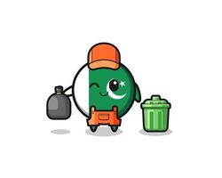 o mascote da bandeira do paquistão bonito como coletor de lixo vetor