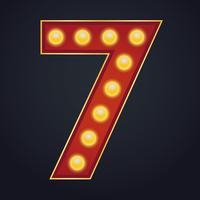 Carta número sete alfabeto sinal letreiro vintage lâmpada vetor