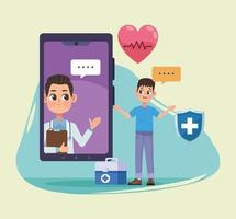 médico e paciente em smartphone vetor
