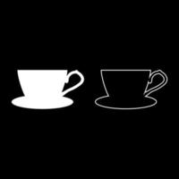xícara de chá com contorno de ícone de pires definir imagem de estilo plano de ilustração vetorial de cor branca vetor