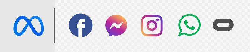 um conjunto de logotipos de redes sociais. ícones de mídia social do aplicativo móvel do facebook, instagram, whatsapp e messenger da meta. vetor