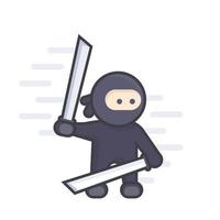 ninja com espadas katana nas mãos, estilo simples com contorno sobre branco vetor