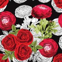 sem costura padrão floral com flores de botão de ouro persa vermelho fundo abstrato ilustração vetorial desenhada à mão design de impressão de padrão têxtil de tecido vetor