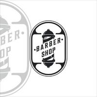 barbearia logotipo ilustração vetorial vintage modelo ícone design gráfico. símbolo de salão de corte de cabelo com estilo de crachá e tipografia vetor