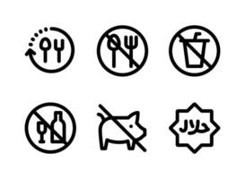 conjunto simples de ícones de linha de vetor relacionados ao Ramadã. contém ícones como jejum, não comer, não beber e muito mais.