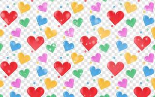 padrão perfeito para o dia dos namorados com corações em vermelho, azul, verde e amarelo vetor