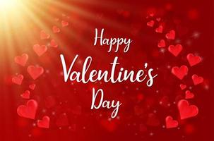 design de cartão de dia dos namorados em vermelho com corações e luz solar. conceito de romance e amor. vetor