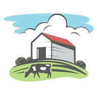 vaca fica na fazenda, emblema de cor vetor