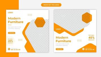 modelo de design de postagem de mídia social de móveis laranja com formas criativas para folheto, folheto, pôster, vetor de banner