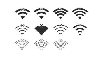 conjunto de conexões sem fio sem sinal de ícone wifi vetor cor preta
