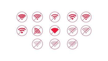 conjunto de conexões sem fio sem sinal de ícone wifi vetor cor vermelha