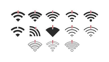 conjunto de conexões sem fio sem sinal de ícone wifi vetor cor preta