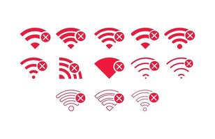 conjunto de conexões sem fio sem sinal de ícone wifi vetor cor vermelha