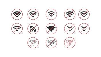 conjunto de conexões sem fio sem sinal de ícone wifi vetor cor preta