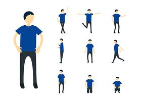 Conjunto de design de personagens de pessoa com camisa azul, isolada no fundo branco. vetor