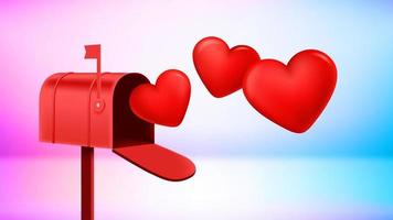 caixa postal com corações voadores. enviando com conceito de amor. ilustração vetorial 3D vetor