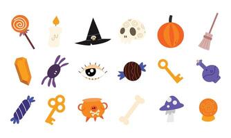 conjunto de itens de halloween em ilustrações de estilo doodle. vetor